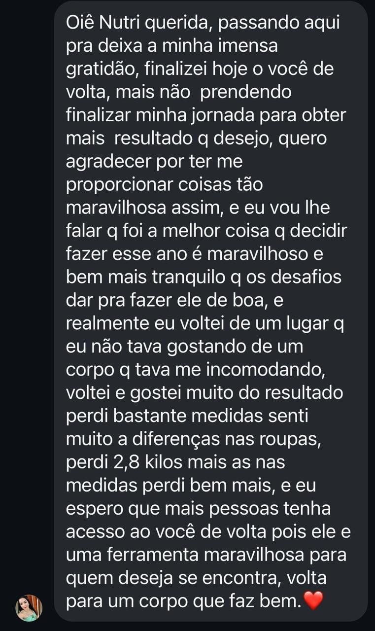 Print de conversa de aluna relatando 2,8 kg a menos e perda de medidas